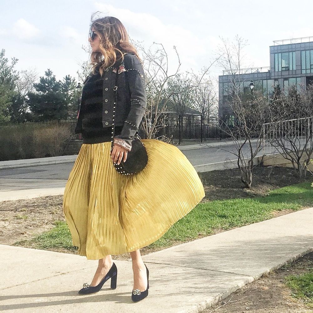 TIBI Sunray Pleated Flume Midi Skirt
